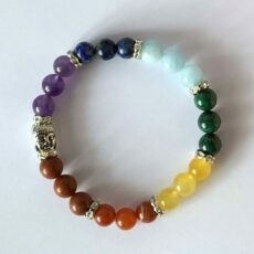 Bracelet 7 chakras "Tête de Bouddha", composé de 7 pierres naturelles différentes et d'une tête de bouddha en argent.