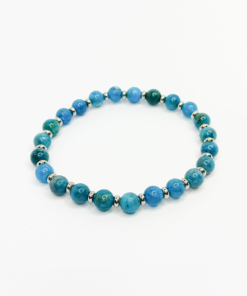 Bracelet Apatite bleue. Perles en pierre naturelle Apatite, de couleur bleue à bleue-verte.
