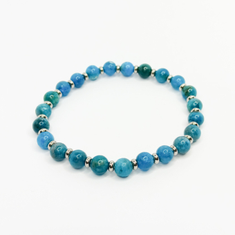 Bracelet Apatite bleue. Perles en pierre naturelle Apatite, de couleur bleue à bleue-verte.