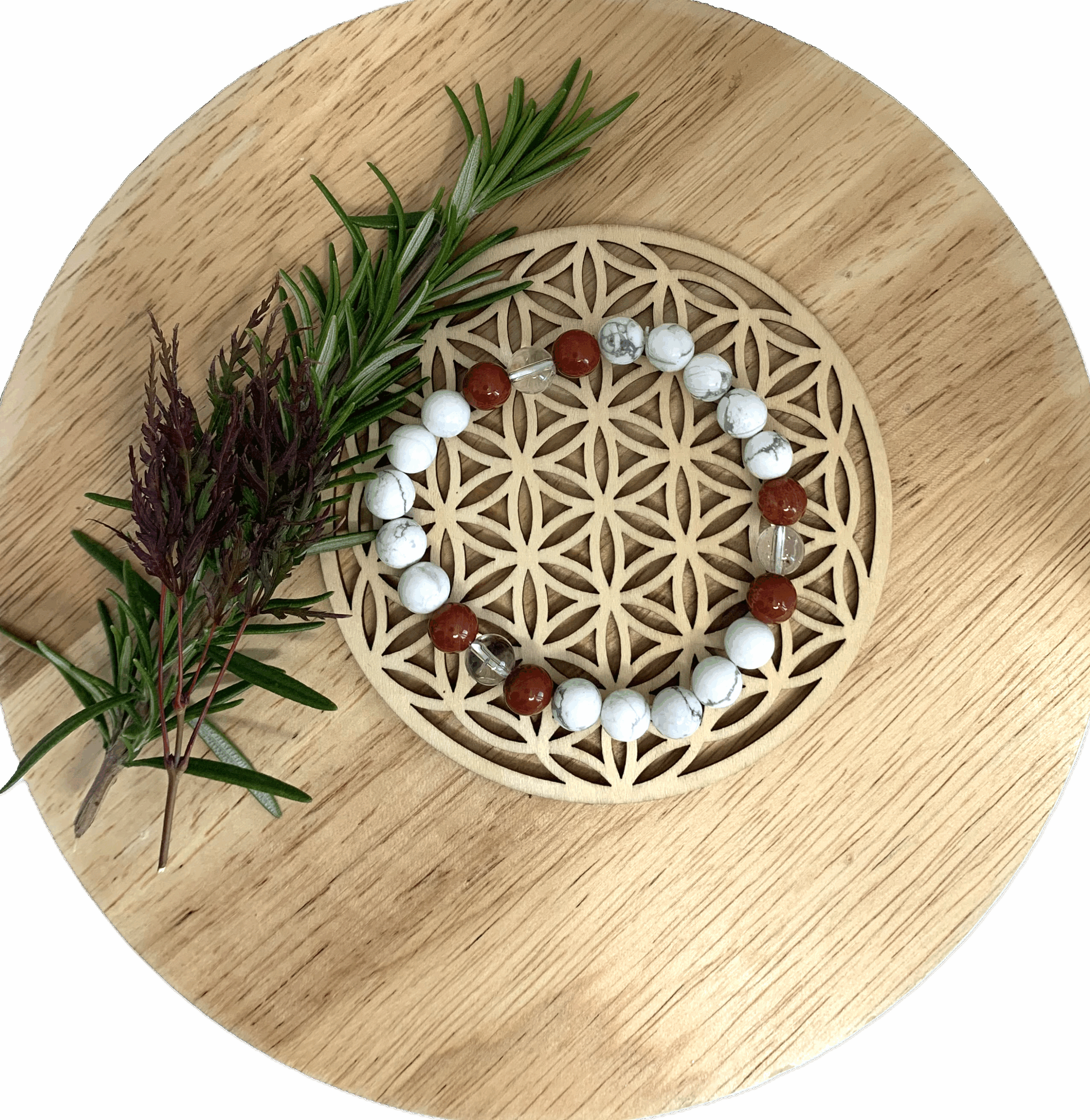 Bracelet Howlite drainage 3 Bracelet Howlite drainage, composé de 3 pierres naturelles : le Jaspe, le Cristal de roche et la Howlite.